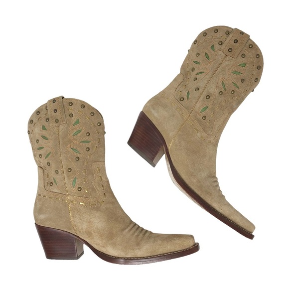 Cole Haan Tan Suede‎ Square Toe Cowboy Boots - Picture 3 of 11